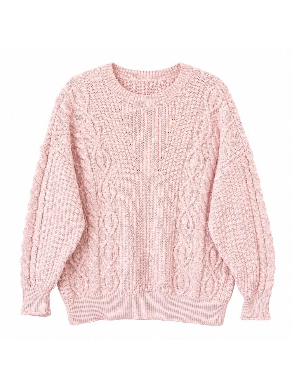 Aeropostale Womens S Soft Pink Cable Knit Sweater Cotton Crewneck Cozy Pullover
